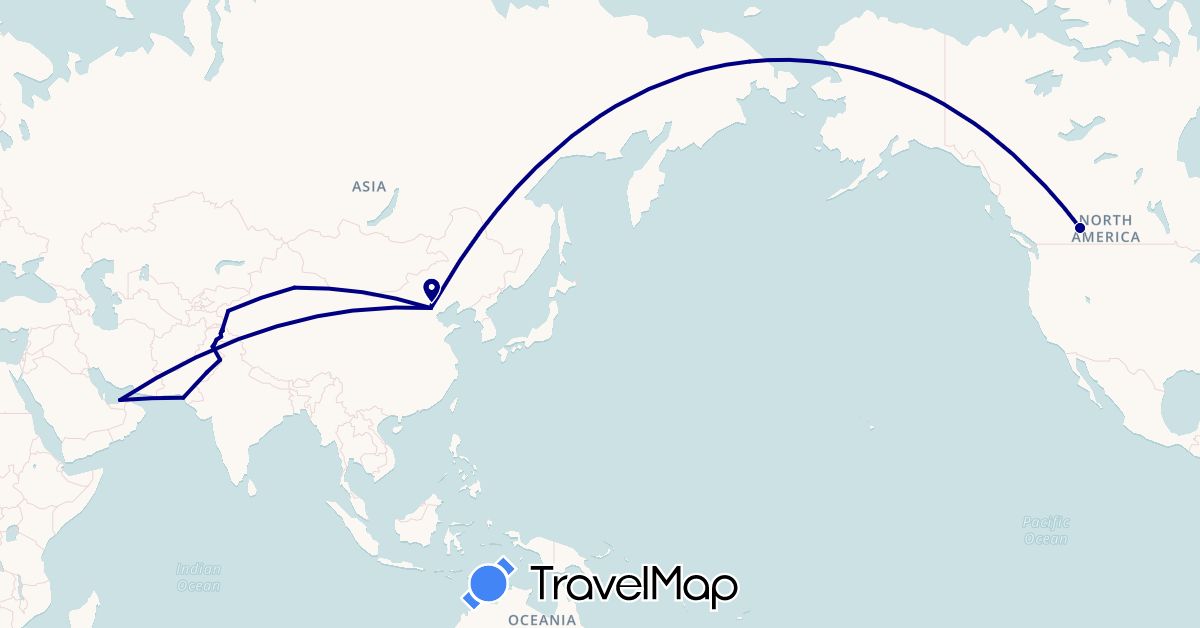 TravelMap itinerary: driving in United Arab Emirates, Canada, China, Pakistan (Asia, North America)